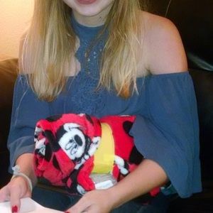 Blue shirt with choker detail